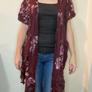 Maroon Large floral kimono